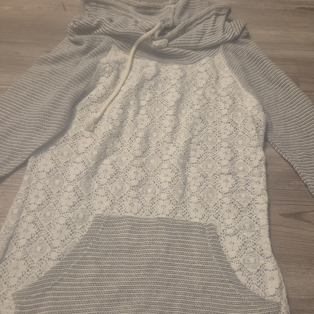 Gray and White Lace Hoodie